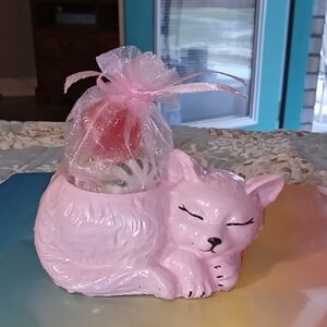 Pink Cat Concrete Plant Or Candle Holder